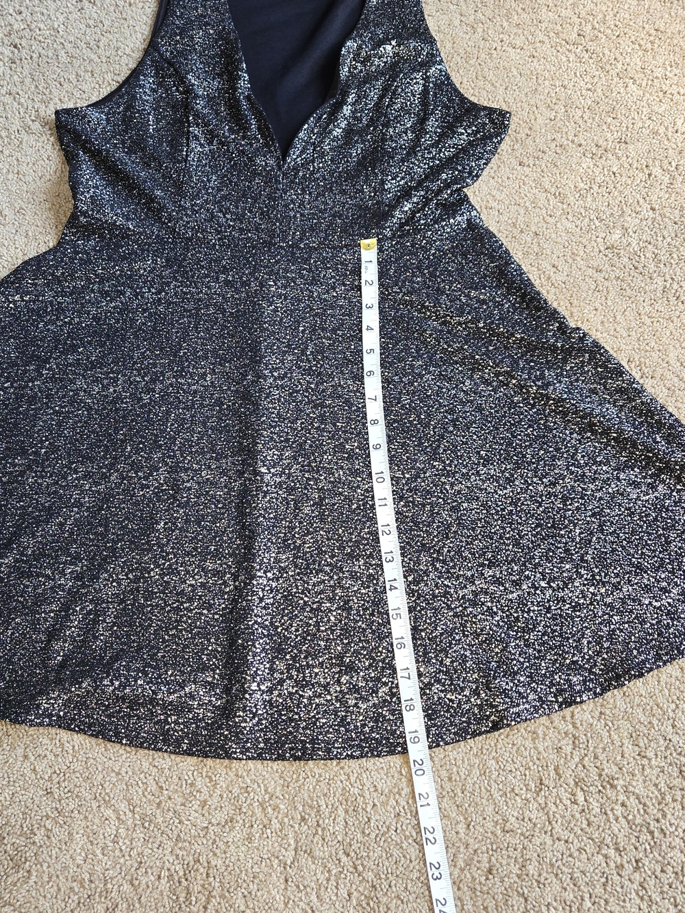 Rue21 Metallic Glitter Skater Dress XL Silver Black Deep V-Neck Mini Party - Picture 6 of 8